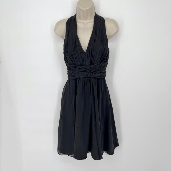 Ann Taylor Women's Silk Sleeveless Lined Halter Neck Cocktail Dress Size 2 Black - Picture 1 of 11